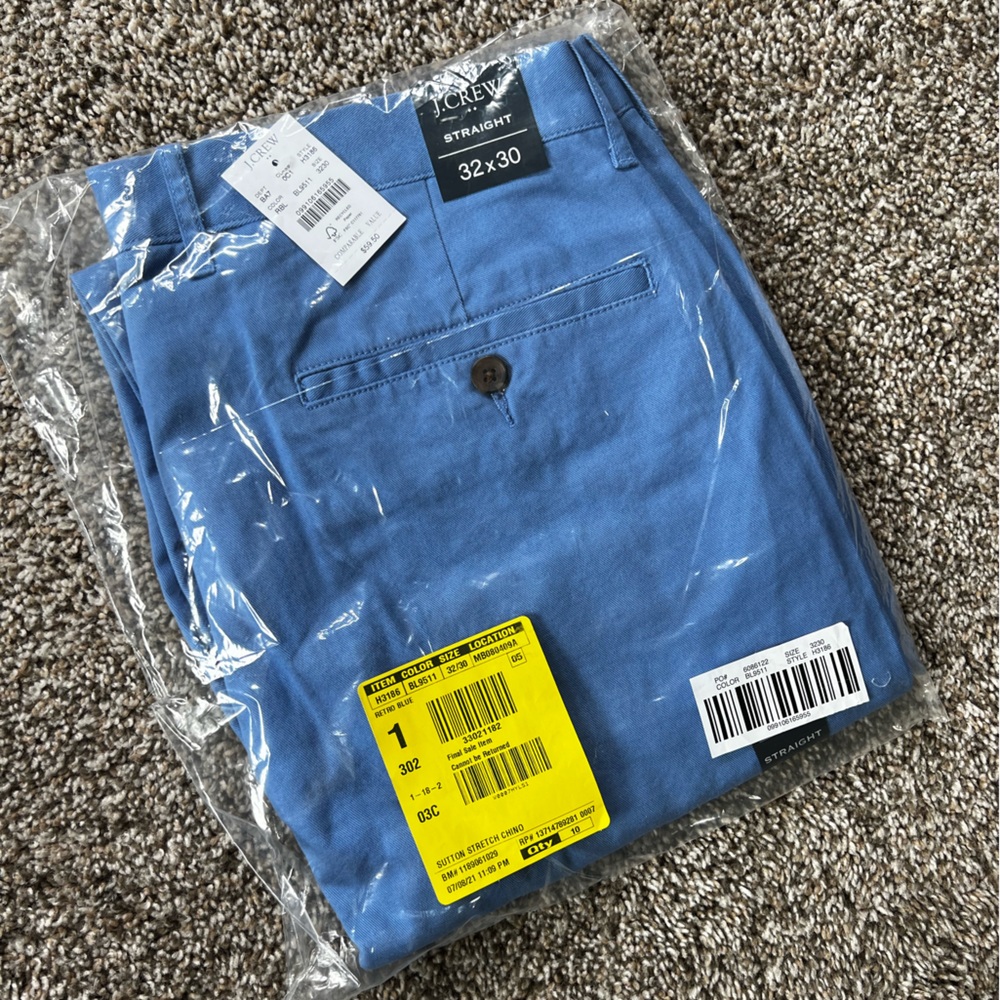 J. Crew sutton stretch chino men’s pant, 32 x 30 straight leg, NWT